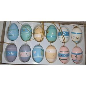 Set of 12 Decorative Hanging Hand painted Wooden Easter Eggs